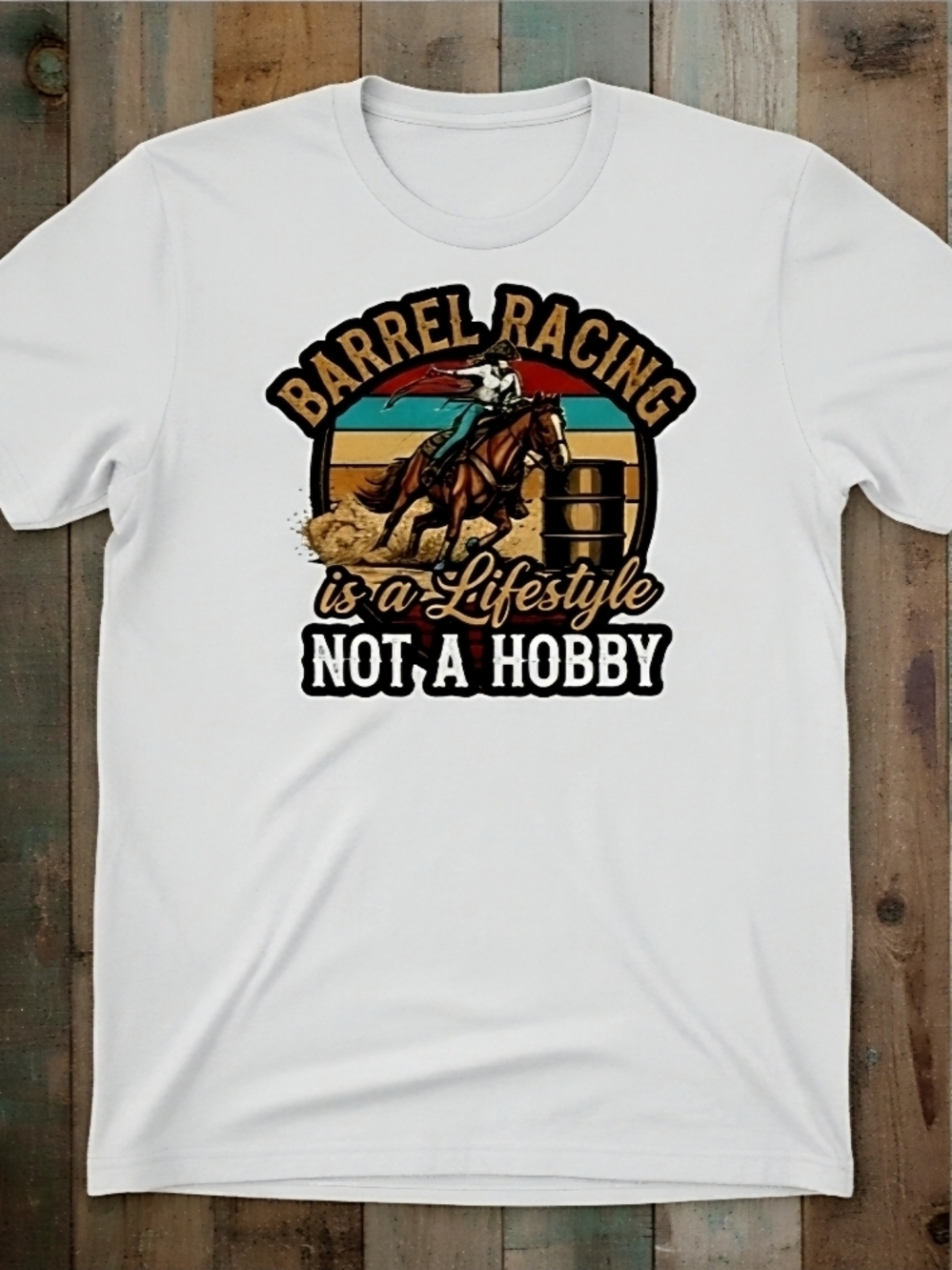 Barrel Racing Tee • Western Rodeo Graphic Shirt • Cowgirl Horse Riding Top - Picture 4 of 16